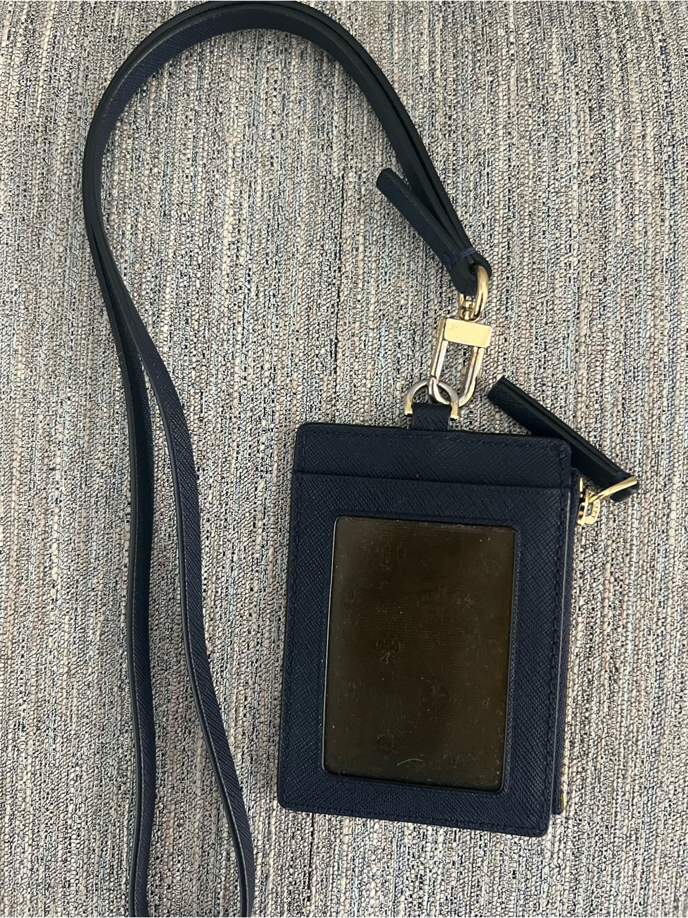 Tory Burch Black Leather ID Cardholder with Gold Logo Lanyard - Picture 2 of 5